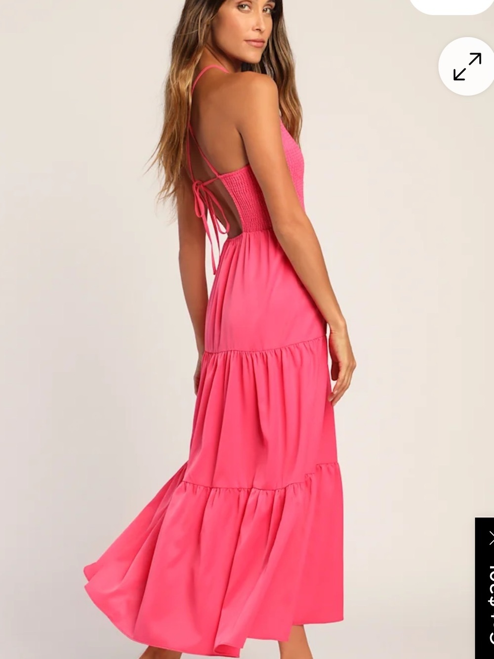 Lulus Pier and Now Hot Pink Smocked Tie-Back Midi Dress Size Medium - Picture 2 of 11